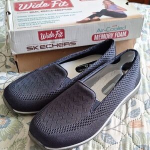 Skechers Women's Wide Fit Navy Slip-On Shoes